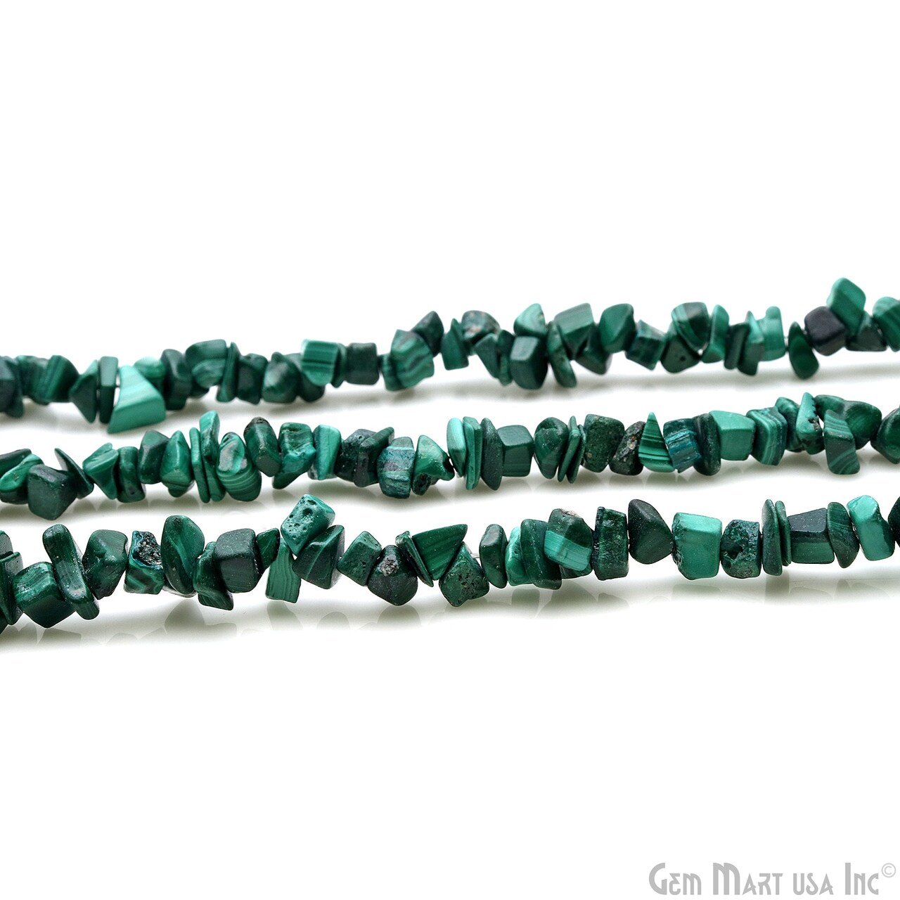 Malachite Chip Beads, 34 Inch, Natural Chip Strands, Drilled Strung Nugget Beads, 7-10mm, Polished, GemmartUSA (CHMC-70004)